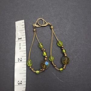 𝅺bronze handmade wire green beaded earrings